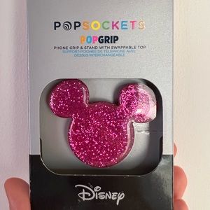 🆕Disney Parks Mickey Shaped Pink Glitter PopSocket